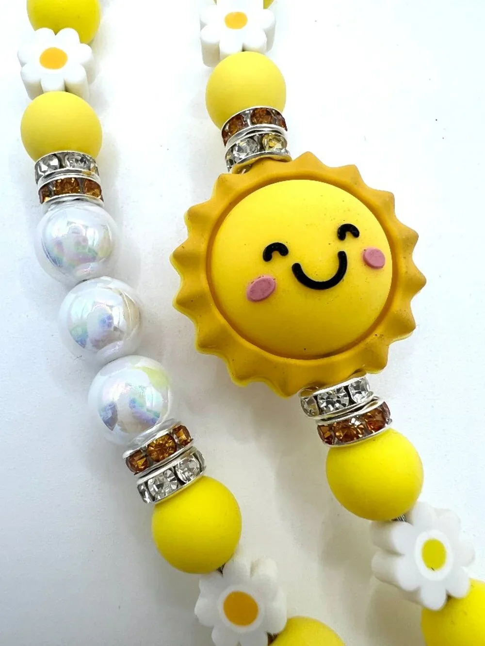 You Are My Sunshine Beaded Dog Leash | Handmade Yellow Daisy & Pearl Luxury Dog